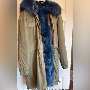 Mr and Mrs. Furs handcrafted parka, fox/raccoon. medium